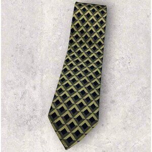 ERMENEGILDO ZEGNA Silk Tie ITALY Navy Gold Tartan W:3.6" EUC